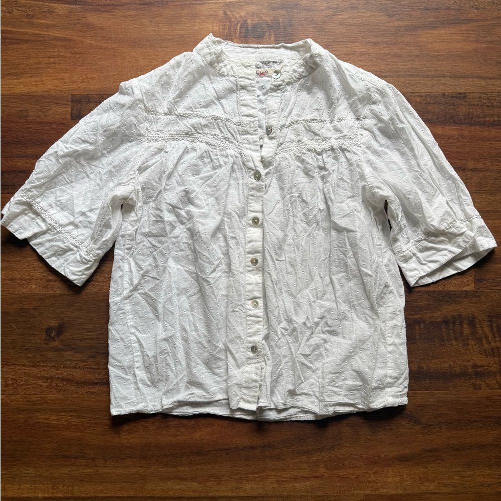 Faherty Short Sleeve White Blouse Button Up